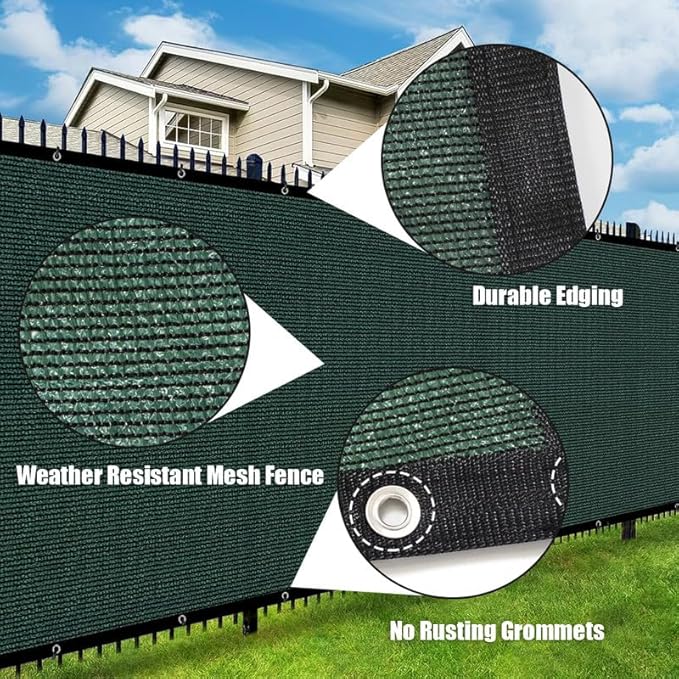 Privacy Fence Screen 5Ft X 49Ft Heavy Duty Outdoor Fencing Panels Windscreen Mesh Fabric Shade Net, 90% Visibility Blocking, Cable Zip Ties Included
