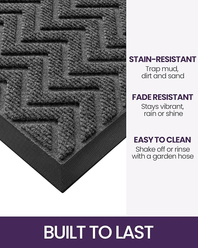 DEXI Front Door Mat Outside Entrance, 3x5 ft Rubber Entry Doormat Heavy Duty, Welcome Mats Non Slip for Inside House Floor Entryway Back Doors Exterior Patio, Chevron Dark Grey