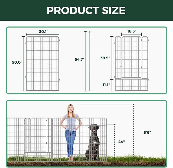 FXW Garden Fence Outdoor for The Yard – 50in(H) x 62.6ft(L) Heavy Duty Metal Animal Barrier for Dog and Rabbit, Decorative Dog Fence, 24 Panels, Silver