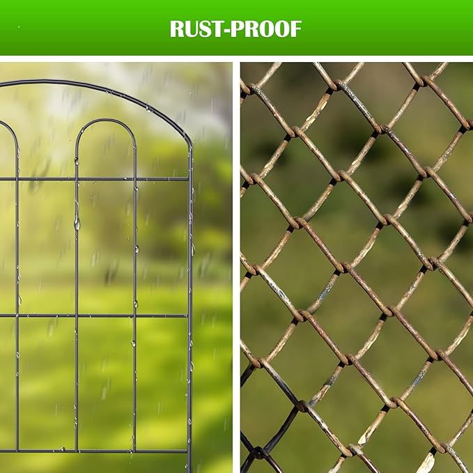 20 Pack Decorative Garden Fence Outdoor - 24in H x 22ft L Rust-Proof Coated Wrought-Iron Panels, Foldable Landscape Border for Patio Flower Beds, Animal Barrier & Yard Decor