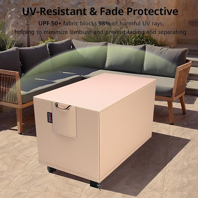 QH.HOME Fire Pit Cover Rectangular 44 x 28 Inch,Outdoor Waterproof Fire Pit Table Cover Strong Tear Resistant and Fading Resistant for Rectangle Patio Furniture Fireplaces - Wheat