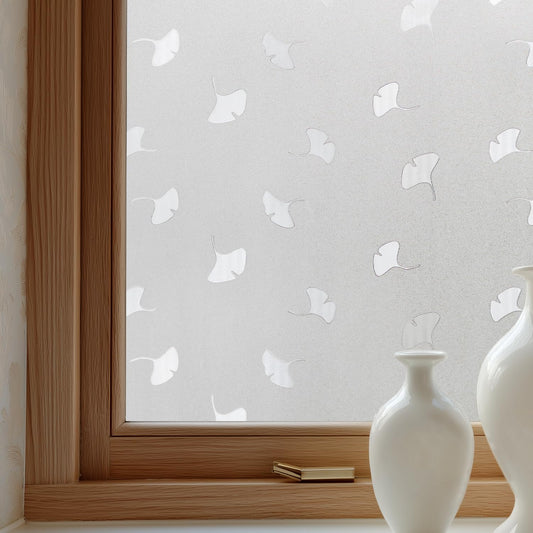 Window Privacy Film Decorative for Front Door, Bathroom Static Cling Stained Glass Sticker Opaque Heat Control UV Blocking Non-Adhesive for Home Window, Acacia