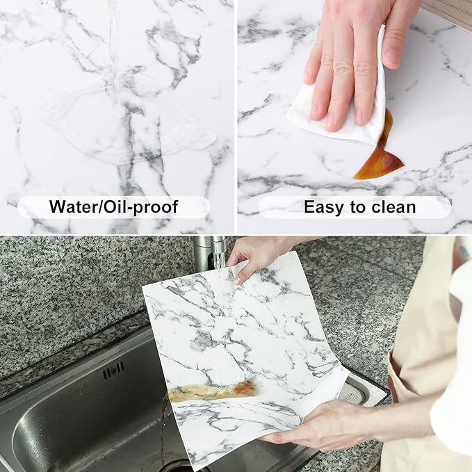 Homaxy Faux Leather Heat Resistant Placemats for Dining Table Set of 4, Waterproof Wipeable Washable PU Table Mats, Easy to Clean Anti-Slip Place Mats, 11.8" x 17", Marble