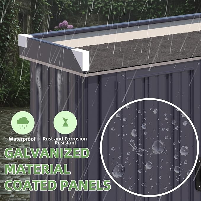 AECOJOY Outdoor Storage Cabinet Waterproof, Potting Workbench Table with Adjustable Shelves, Outside Metal Sheds & Outdoor Storage Garden Cabinet for Gardening Tools and Plants, Dark Grey