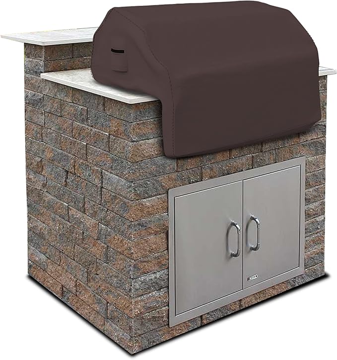 Covers & all Built-in Outdoor Grill Cover, Durable Heavy Duty 18 Oz Waterproof Cover Tuff Material with Air Pocket & Elastic for Snug Fit (48" W x 27" D x 26" H inches, Coffee)
