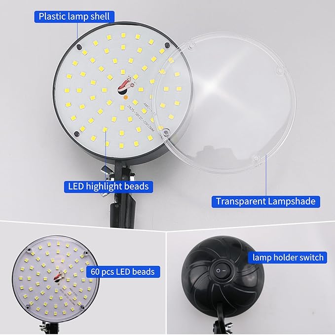 Magnetic Work Light, LED Machine Light, Work Light with Flexible & Magnetic Base, Shop Tool Lamp for Lathe, Work Bench, Sewing Machine, Bandsaw, Industrial Lighting, 2000 Lumens, Black