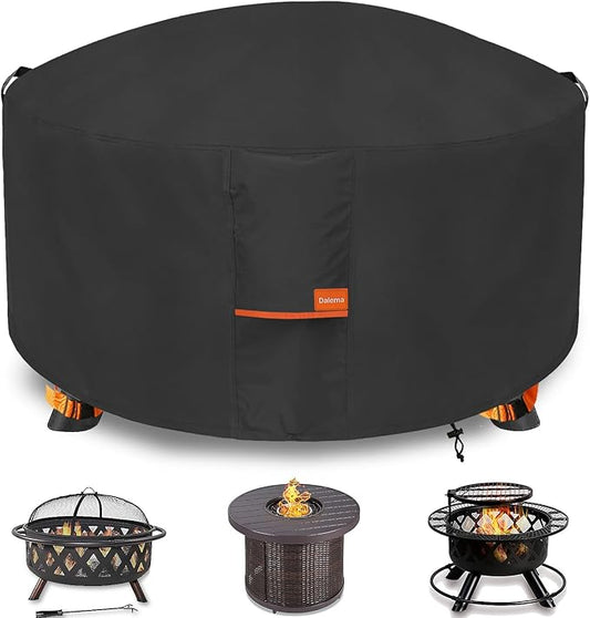 Fire Pit Cover,Outdoor Heavy Duty 600D 100% Waterproof Fire Pit Cover Round,Weatherproof Firepit Covers Round 34" Dia x 15" H,Black