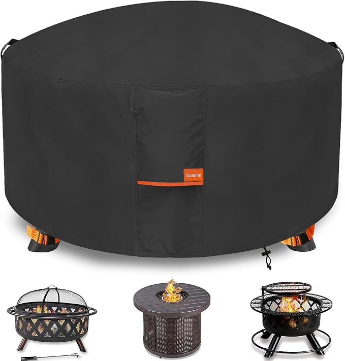 Fire Pit Cover,Outdoor Heavy Duty 600D 100% Waterproof Fire Pit Cover Round,Weatherproof Firepit Covers Round 32" Dia x 16" H,Black