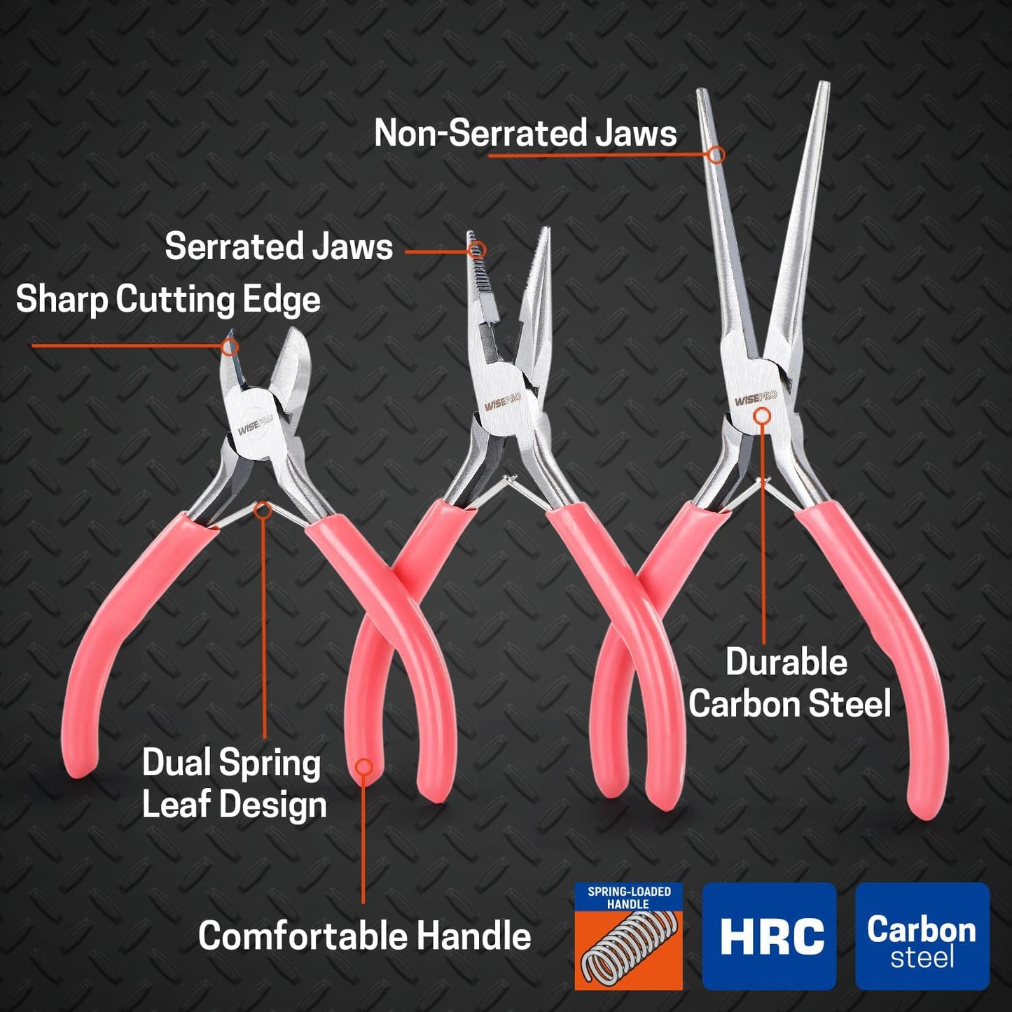 3 PCS Mini Pliers Set, Pink Jewelry Pliers Kit with Needle Nose, Diagonal and Long Nose, Small Plier Tool for Jewelry Making, DIY Crafts, Beading and Electronic Repair