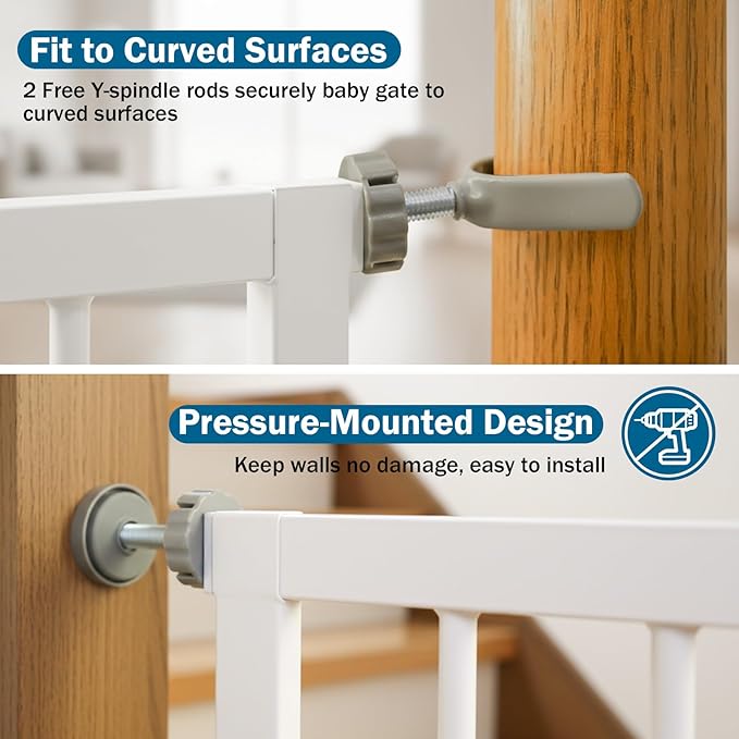 Baby Gate for Stairs, 29.7-40.6" Pressure Mounted Dog Gate, Auto Close Safety Gate for Children & Pets, Easy Install Pet Gate with Walk Thru Door for Doorways & Hallways, No Drilling, Dual-Lock Design