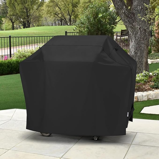 SunPatio BBQ Grill Cover 70 Inch, Outdoor Heavy Duty Waterproof Barbecue Gas Grill Cover, Fade Resistant, All Weather Protection Compatible for Weber Charbroil Kenmore Brinkmann and More, Black