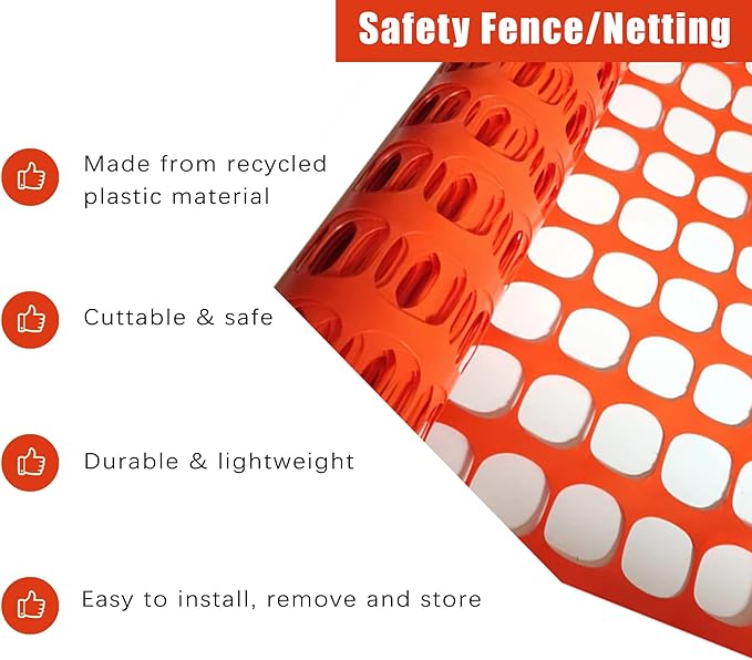 Safety Fence Plastic Mesh Fencing Roll, 4'x100' Feet 1 Roll with 100 Zip Ties, Temporary Reusable Netting for Snow Fence, Garden, Construction and Animal Barrier (Orange LW 15.43 lb/roll)