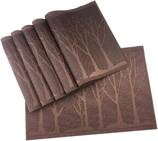 Gugrida Place Mats PVC Set of 6, Table Placemats Set of 6 PVC Mat Table Mats Natural Color (6 pcs, Coffee Tree)