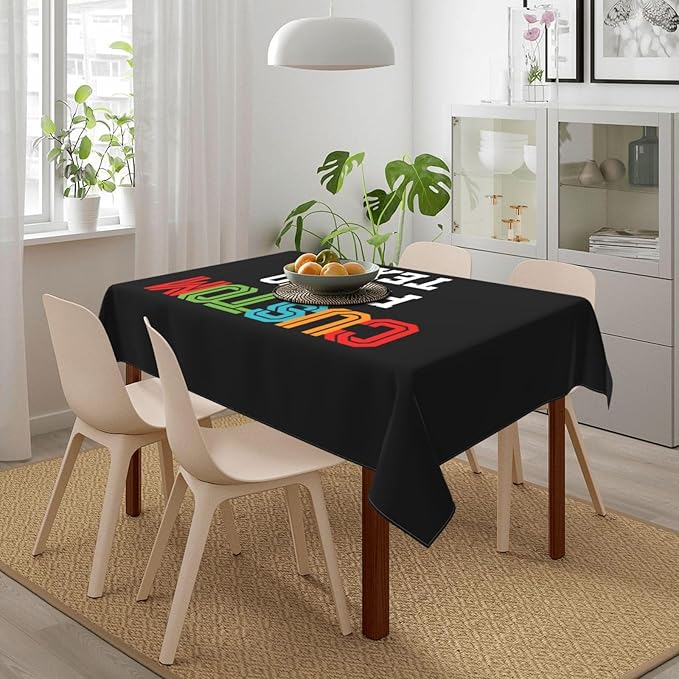 Custom Rectangle Table Cloth, Add Your Own Photo Logo Text, Personalized Tablecloth, Customizable Oil Proof Wipeable Table Cover for Wedding, Party, Restaurant, Outdoor, Picnic, 54x72in