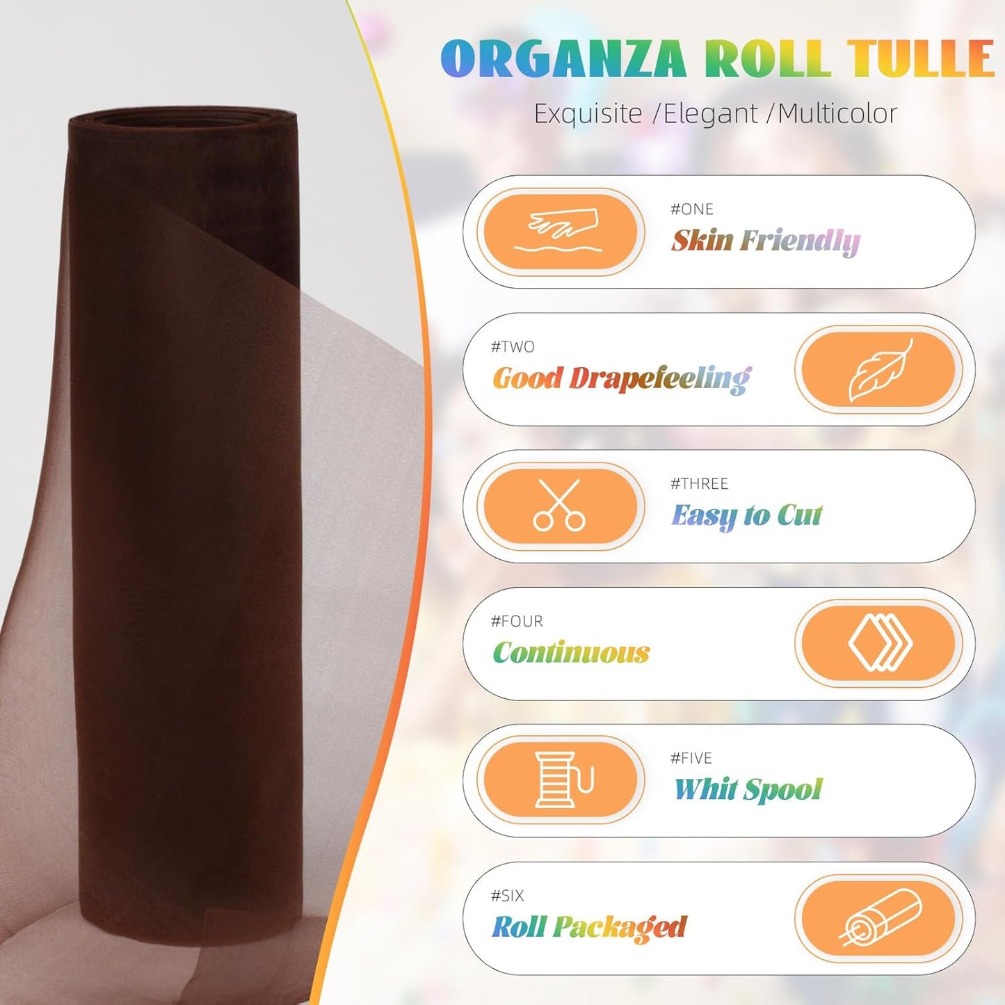 Crystal Organza Fabric Tulle 11 Inch by 50 Yards Sheer Tulle Rolls for DIY Craft Wedding Party Baby Shower Decor Gift Wrapping Party Supplies (Brown)