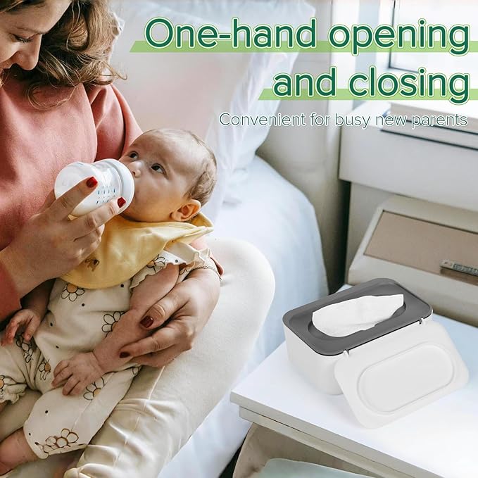 2 Pack Baby Wipes Dispenser, Wipes Case Baby Wipe Holder Keeps Wipes Fresh, Non-Slip, Easy Open & Close (2 Pack Gray)