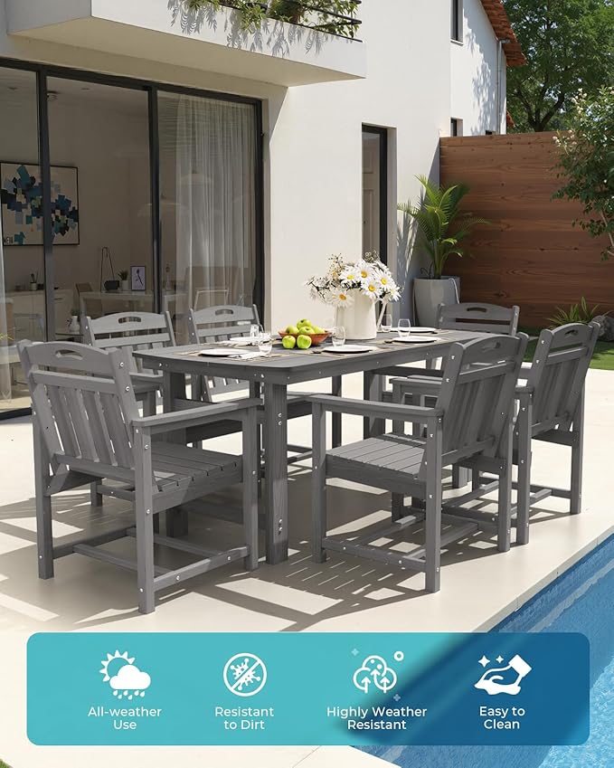 Ciokea HDPE Outdoor Dining Table with Umbrella Hole,66" Rectangle Patio Table for 6,All-Weather Outdoor Patio Furniture Set for Garden Backyard,Grey