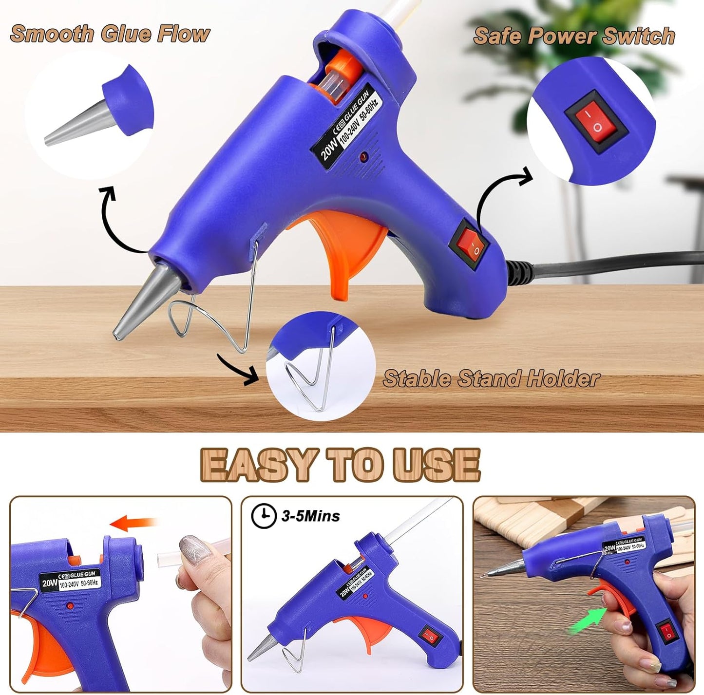 400PCS Wooden Craft Sticks Kits, 4.5 inch Natural Popsicle Wood Sticks with Hot Glue Gun and Sticks for Ice Pops Waxing Hair Removal and Wax Supplies Classroom DIY Paint Craft Project Tongue Depressor