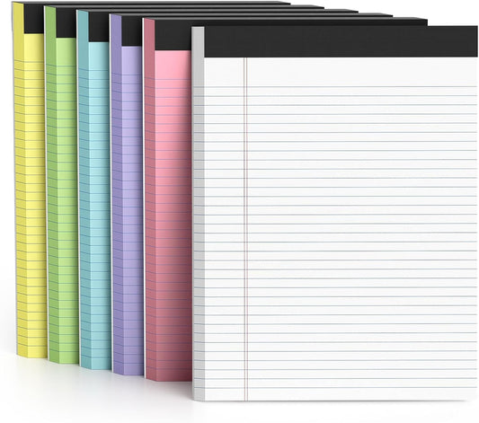 6 Pack Colored Legal Pads 8.5 x 11 College Ruled Paper Note Pads Narrow Ruled 50 Sheets per Notepad Perforated Writing Pad Durable Sturdy Back 8x11 Pads of Paper Pink Purple Blue Green White Yellow