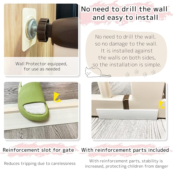 Lumizone Extra Tall Pet Gate 55.12" High Pressure Mounted 42.52"-46.64" Extra Wide (9 Sizes) 1.37" Gap for Cat Dog Stairs Doorway Hallway No Drilling Auto-Close (42.52"-46.64" W, Cream White)