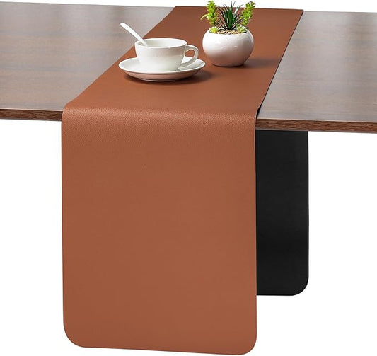 Myir JUN Table Runner Double Sided Vinyl Runner Table 94 Inch Long Runner for Table Washable Waterproof Non-Slip for Home Decorations Black Brown,12 x 94 inch