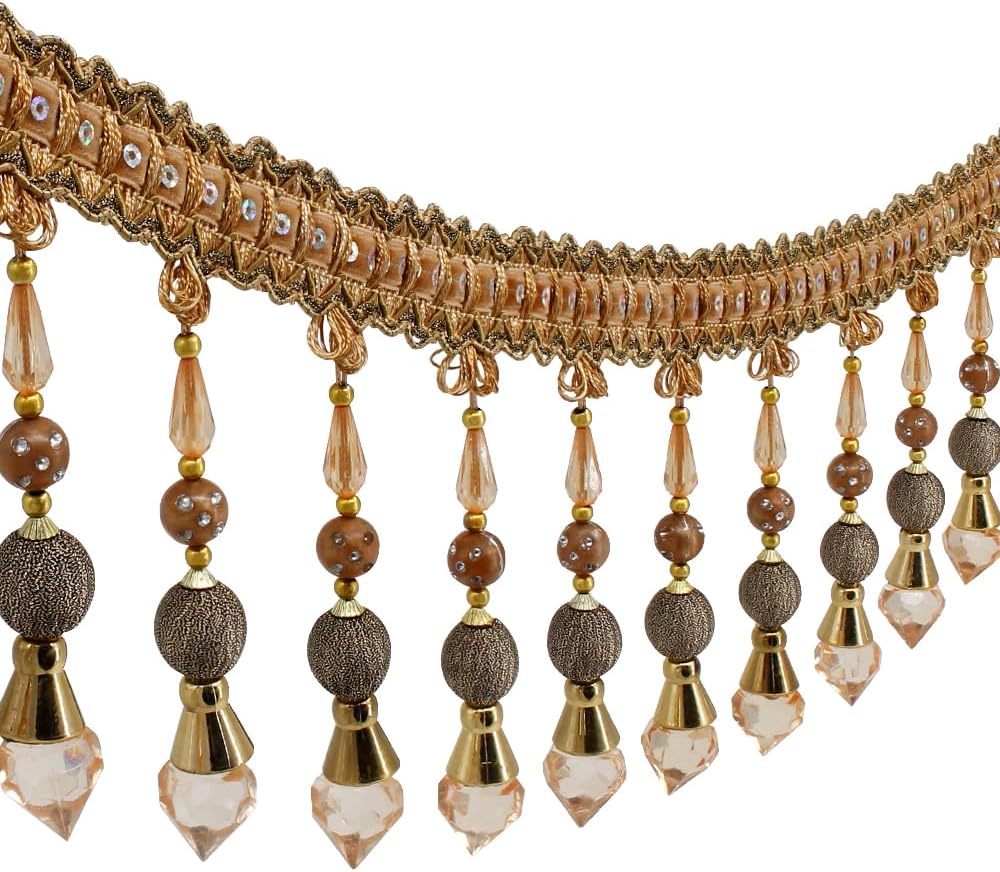 3yards Beading Fringe Trimming Long Beads Tassel Curtain Trim Ribbon Trim for Cover Edge Decorative (Orange)