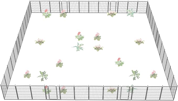 FXW Garden Fence Outdoor for The Yard – 40in(H) x 109.4ft(L) Heavy Duty Metal Animal Barrier for Dog and Rabbit, Decorative Dog Fence, 48 Panels, Silver