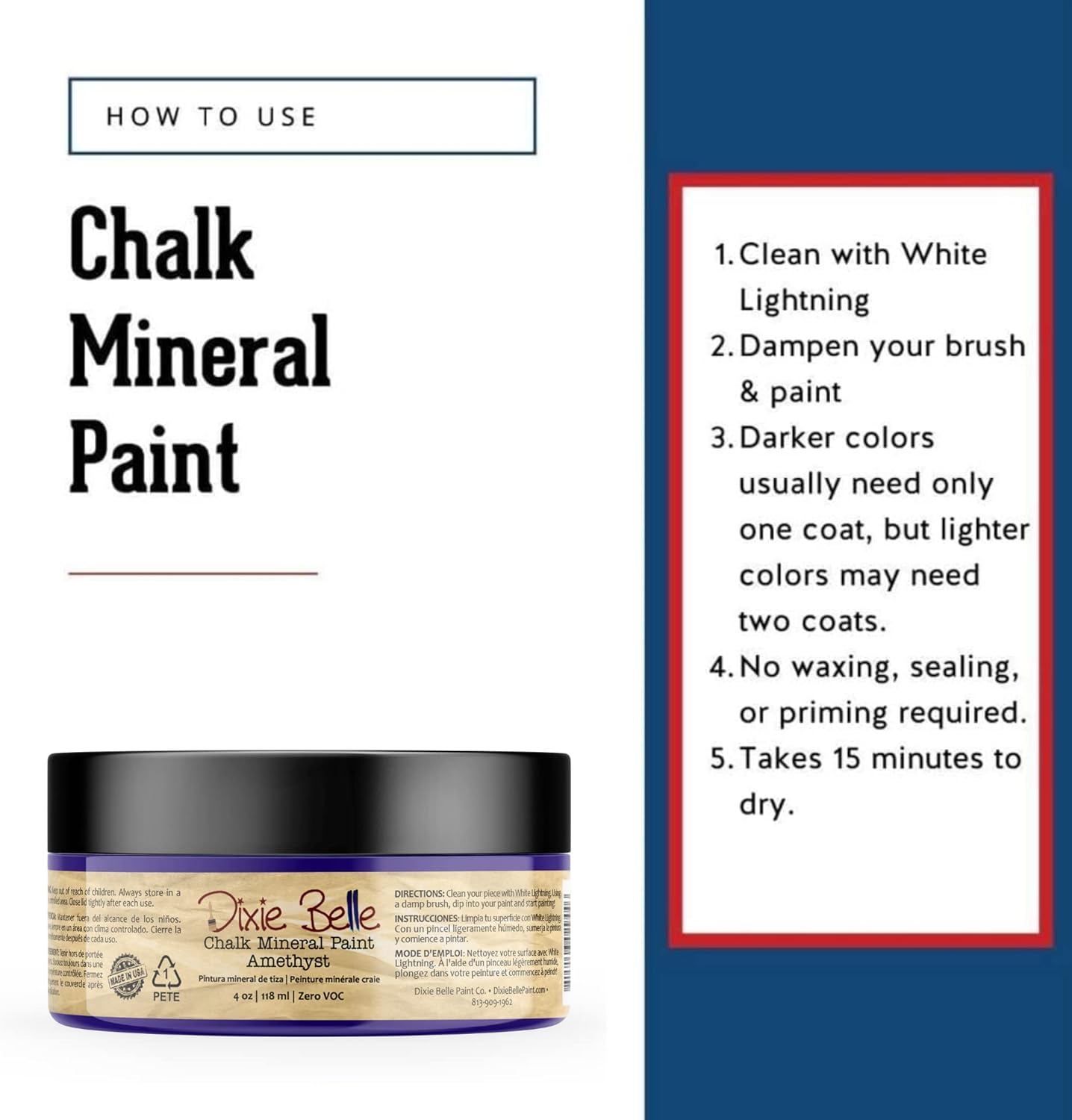 Dixie Belle Paint Company Chalk Finish Furniture Paint - Amethyst (4oz) - Matte Deep Purple Chic Chalk Mineral DIY Furniture Paint