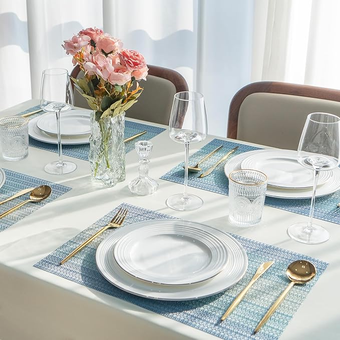 Placemats Set of 12 Vinyl/Plastic Woven Place Mats for Kitchen Table Indoor/Outdoor Washable Placemat Wipeable Dining Table Mats (Ocean Geode,12)