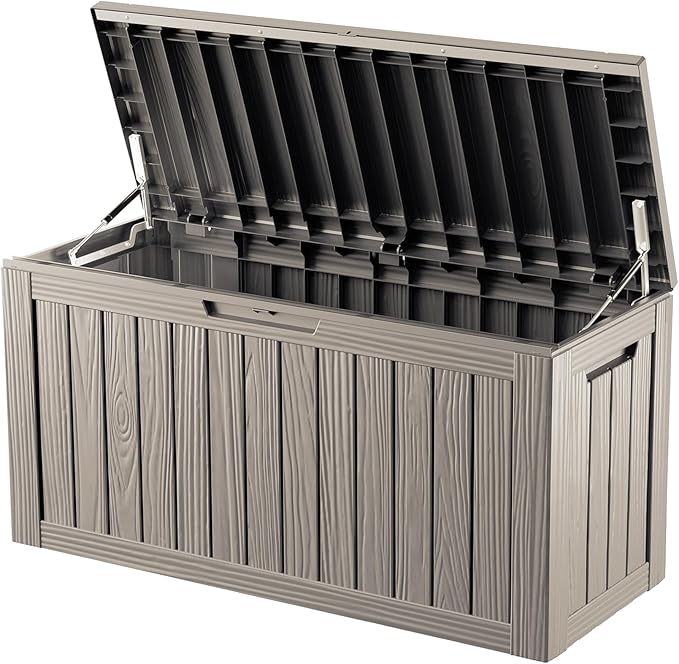 80 Gallon Deck Box, Resin Outdoor Indoor Waterproof Storage Box, Lockable Storage Box With Handle for Patio Furniture - Garden Tools - Swimming Pool Tools UV-Resistant, Grey