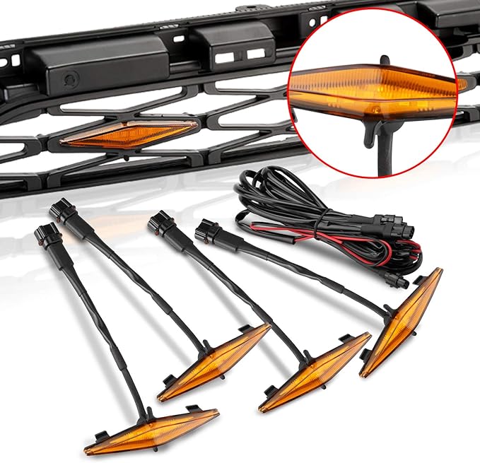Seven Sparta 4 PCS Grill Led Lights Compatible with Toyota 4Runner 2014-2024 TRD Pro Grille and 2014-2019 SR5, Premium, Limited, TRD Off-Road, Fuse and Instruction Included (Amber)