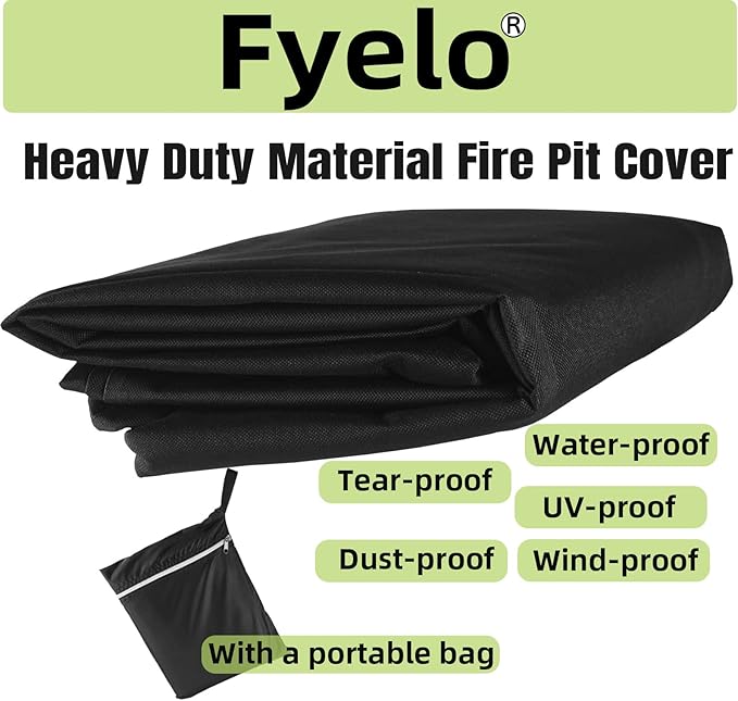 32 Inch Gas Fire Pit Cover for 28-32 Inch Square Fire Pit Tables, Heavy Duty 600D Waterproof & Windproof 32 x 32 x 24 Inches Patio Firepit Cover, Black