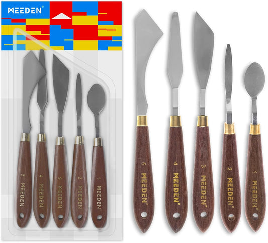 MEEDEN 5 Pieces Painting Knife Set Versatile Stainless Steel Spatula Palette Knife Oil Painting Accessories Mixing Scraper for Oil, Paint Color Mixing, Acrylic Painting