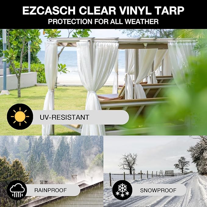 20 Oz Outdoor Vinyl Curtain, Outdoor Clear Panel Curtain, Weather Resistant Outdoor Curtain for Pergola, Porch, Gazebos, with Rustproof Grommets (7'H x 10'W, Black)