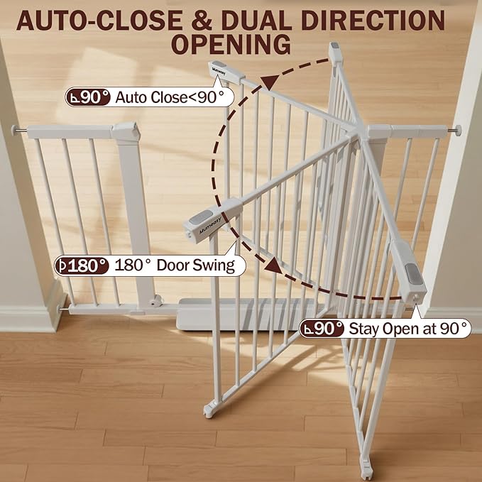 29.7-46" Extra Wide Baby Gate for Stairs, Pressure Mounted Dog Gate Indoor for Doorways, Auto Close Pet Gate with Walk Thru Door, Double Lock Child Safety Gate for Kids and Pet, No-Trip Design