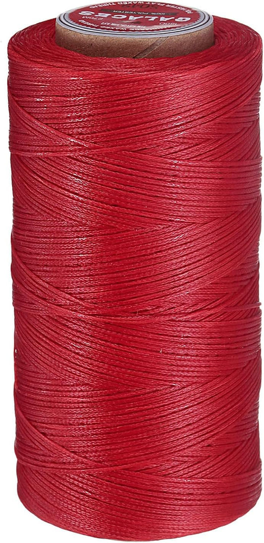 uxcell Flat Leather Sewing Waxed Thread, 270m / 295 Yards Polyester Wax String, 150D Wax Stitching Cord for Leather Crafts, Bookbinding, Bracelets Braided, Red