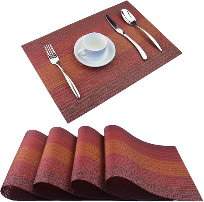 Vinyl Placemats,Washable Table Mats Easy to Clean Woven Placemats for Dining Table Set of 4(Red)