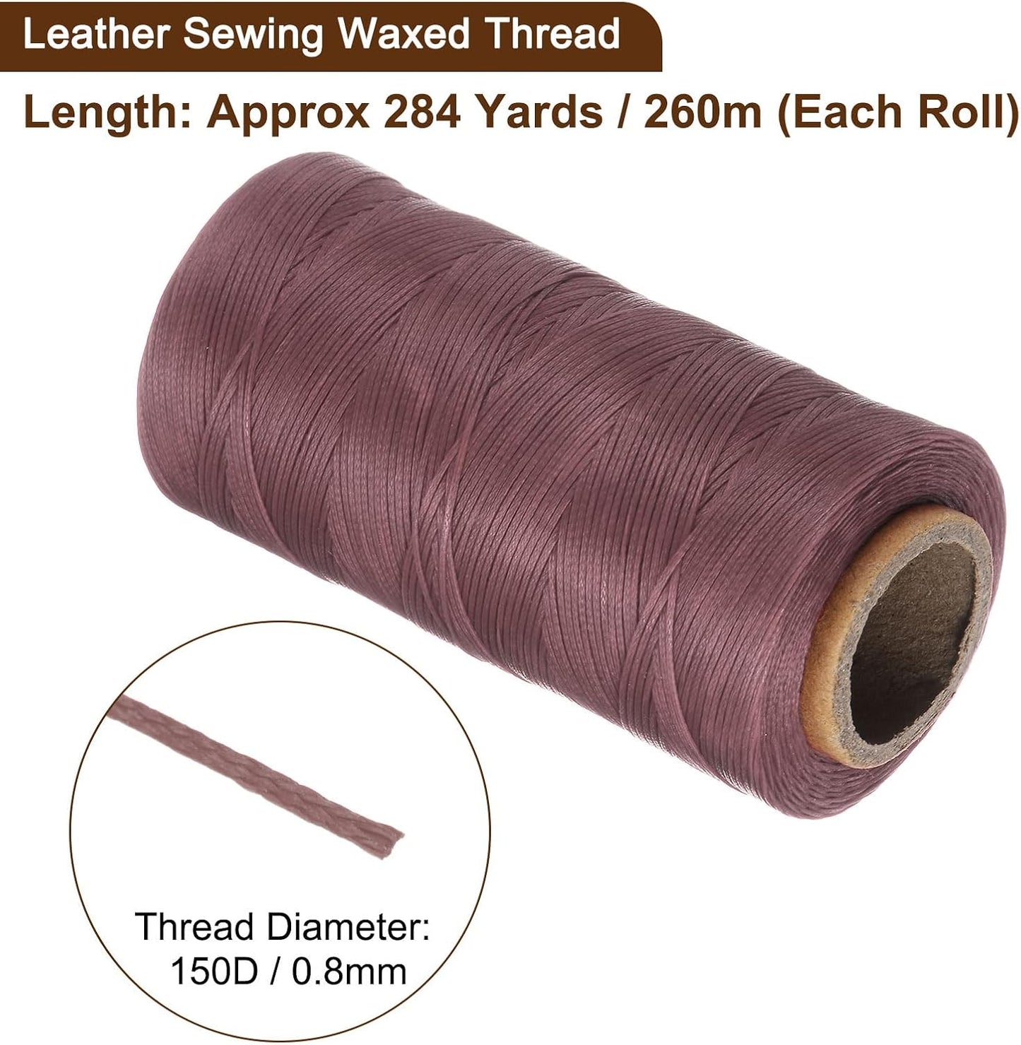 uxcell 150D 0.8mm Flat Waxed Thread 284 Yards Polyester Leather Sewing Waxed String Hand Stitching Waxed Cord for Leather Stitching Sewing Bookbinding DIY Craft Brick Red