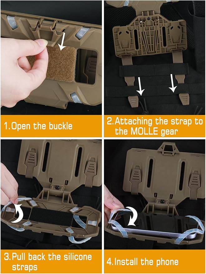 Tactical Gear Plate Carrier Vest Accessories Phone Chest Mount Holder for Screen Size 4.7"-6.7"