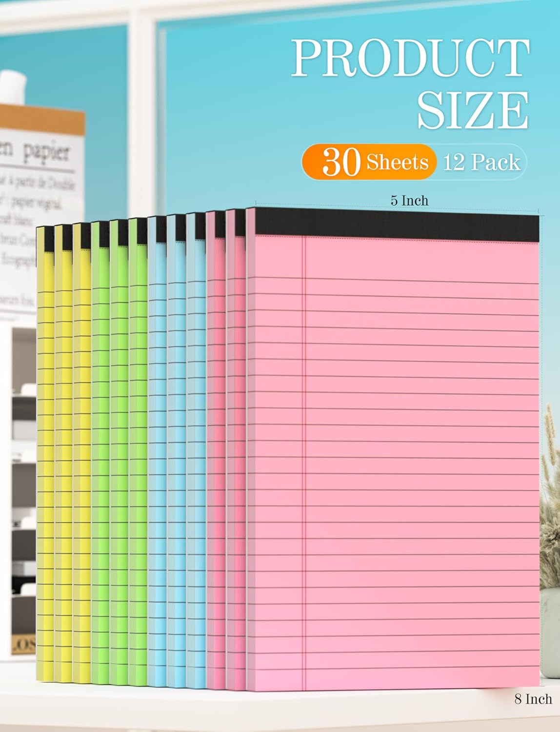 12 Pack Small Note Pads 5x8, Small Colored Legal Pads 5x8 College Ruled, Perforated Legal Notepads, 30 Sheets/Pack Writing Pads 5x8, Colored Notepads 5 x 8 Lined Paper Pads for Office Supplies