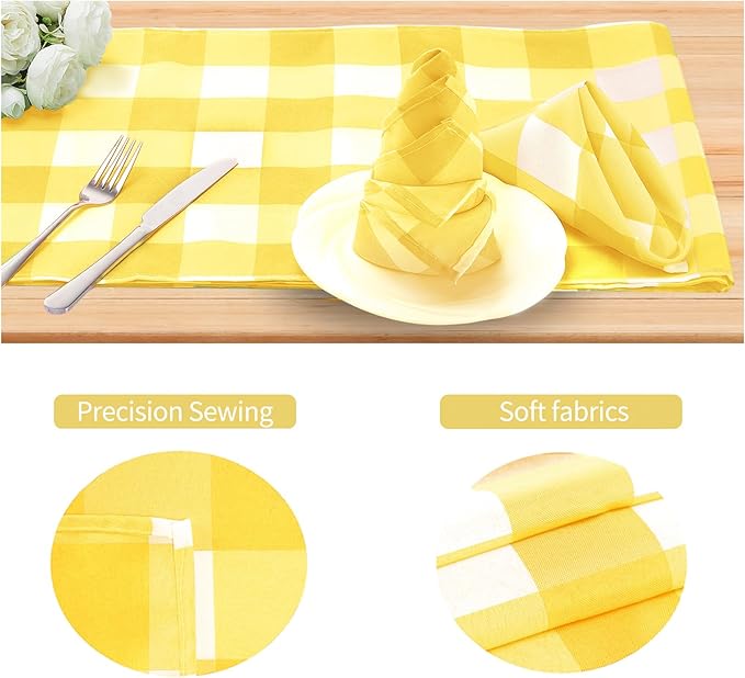 Buffalo Plaid Table Napkins Set of 25 Checkered Cloth Napkins 17x17 inch Washable Dinner Gingham Pattern Napkins Soft Napkins for Wedding Party Dining Banquet(Yellow and White)