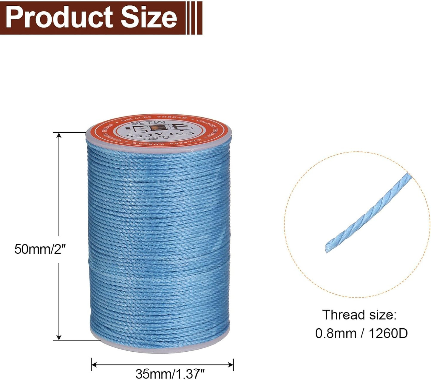 uxcell Round Leather Sewing Waxed Thread, 55m / 60 Yards Polyester Wax String, 0.80mm Wax Stitching Cord for Leather Crafts, Bookbinding, Bracelets Braided, Peacock Blue, 2pcs