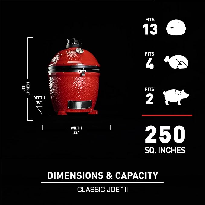 Kamado Joe Classic Joe Series II 18-inch Standalone Ceramic Charcoal Grill and Smoker with AirLift Hinge, Kontrol Tower Top Vent and 250 Cooking Square Inches in Red, Model KJ-23RHC