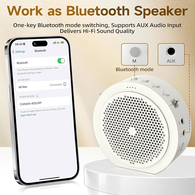 Moman Wireless Voice Amplifier with Lavalier Mic, 20H Battery 164ft Range Sensitive Pickup Noise Reduction PA System Bluetooth Portable Magnetic Charging Dock, Amplifier for Teacher Yoga Tour, White