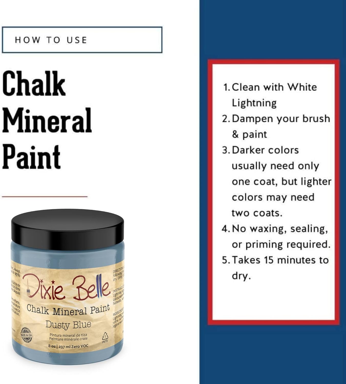 Dixie Belle Paint Company Chalk Finish Furniture Paint - Dusty Blue (8oz) - Matte Faded Denim Chic Chalk Mineral DIY Furniture Paint