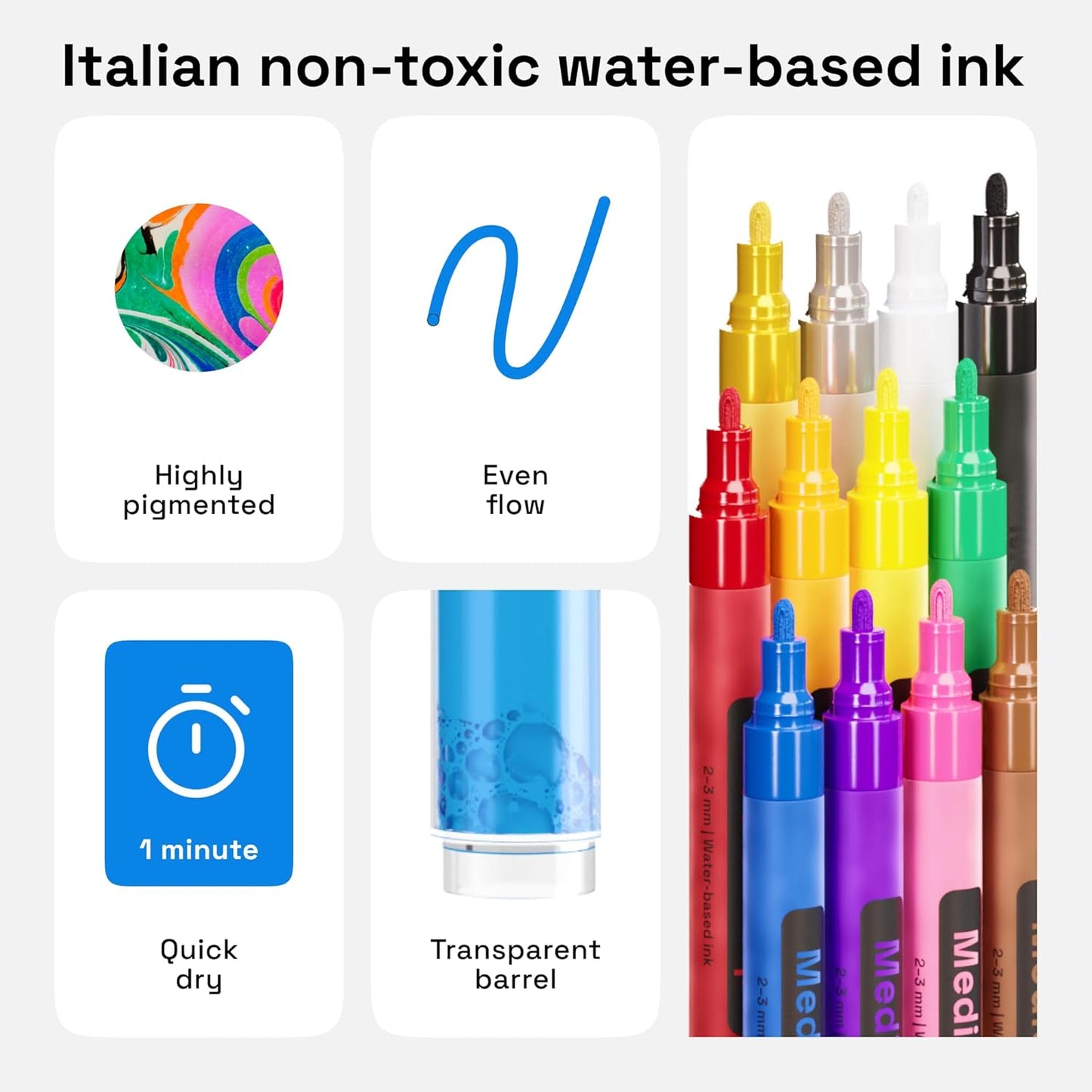 ARTISTRO 12 Medium Tip Acrylic Paint Markers - Easy for All Ages & Levels Paint Pens for Fabric, Rock, Glass, DIY - Halloween Pumpkin Painting Kit, Art Supplies, Christmas Gift