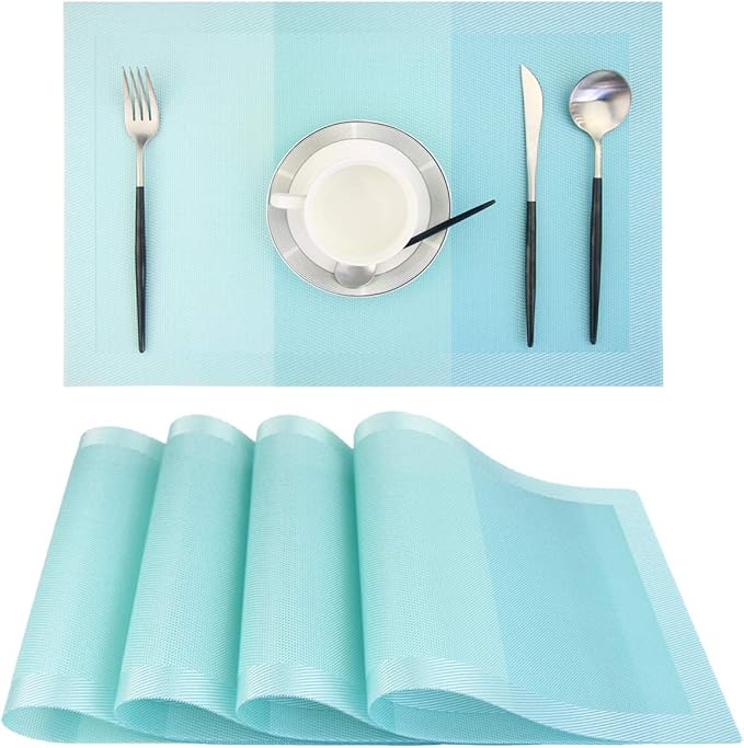 PIGCHCY Placemats 18 x12 inches Woven Vinyl Placemats for Dining Table,Washable Easy to Clean Table Mats Non Slip Placemats Set of 4 (Teal)