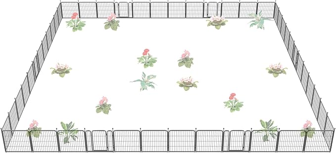 FXW Garden Fence Outdoor for The Yard – 24in(H) x 88.8ft(L) Heavy Duty Metal Animal Barrier for Dog and Rabbit, Decorative Dog Fence, 48 Panels, Silver