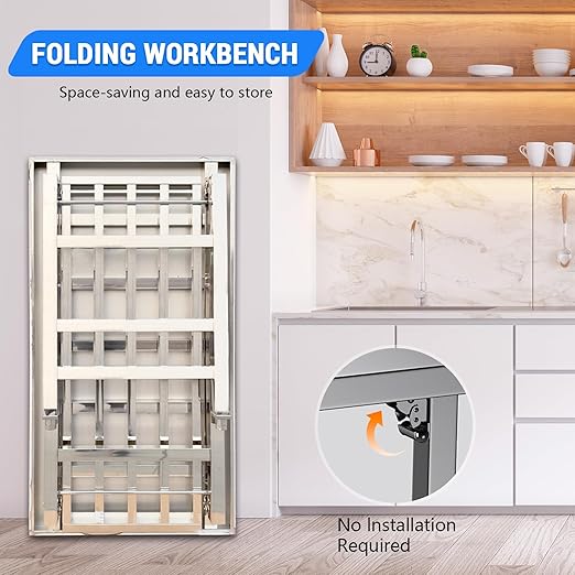Commercial Foldable Heavy Duty Stainless Steel Table, 48 x 24 Inches Metal Prep & Work Desk with Adjustable UnderShelf and Feet for Kitchen Restaurant Home Garage Warehouse