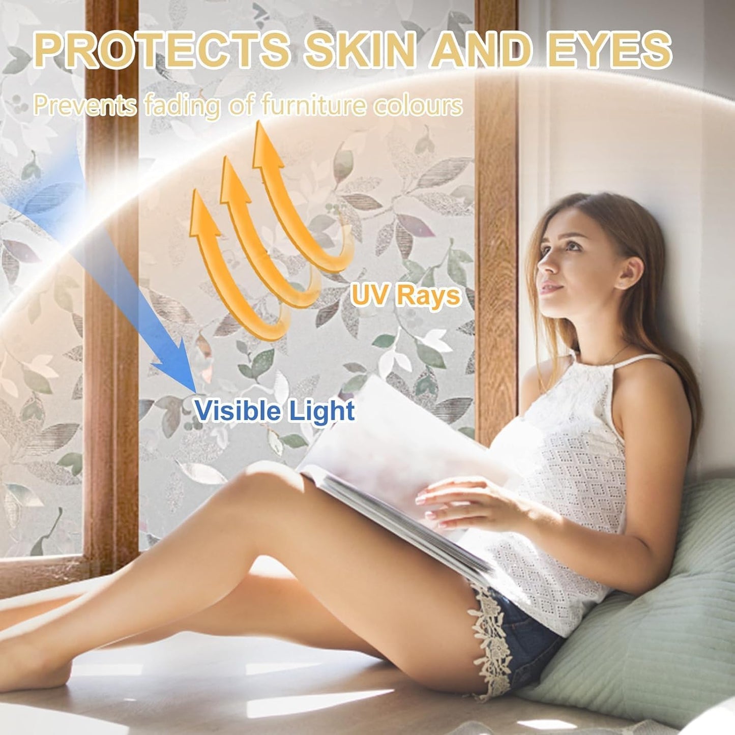 Window Privacy Film Decorative for Front Door, Bathroom Static Cling Stained Glass Sticker Opaque Heat Control UV Blocking Non-Adhesive for Home Windows 23.6 x 78.7 inches Magnolia